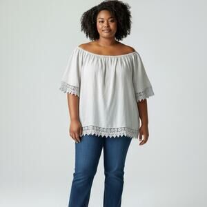 Terzo Millennio Linen Blend Crochet Peasant Top NWT Women's Sz 2X Beige Boho